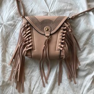 Nude Pink Fringe Crossbody Bag